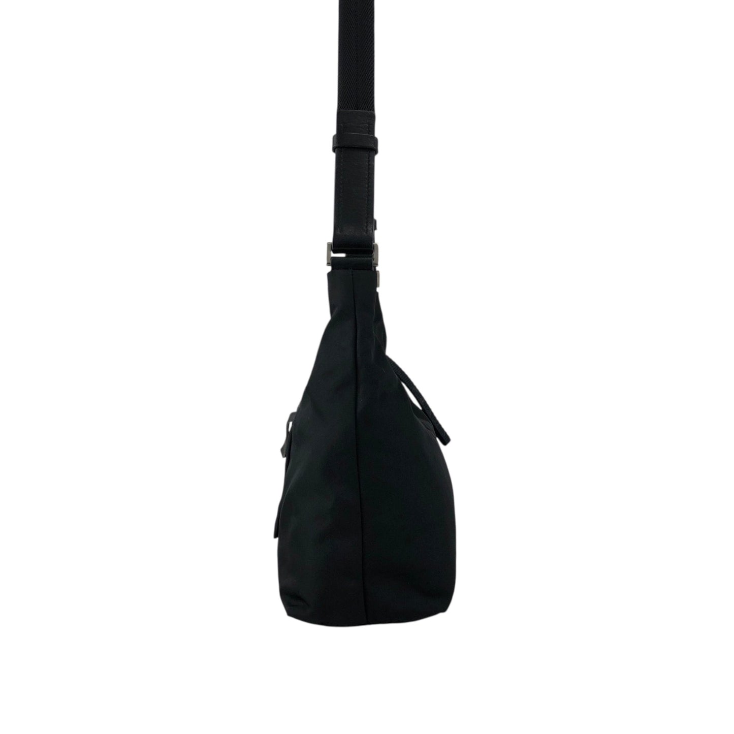 PRADA Tessuto Triangle Logo Shoulder bag Hobobag Black Vintage psffyn
