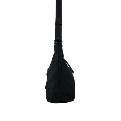 PRADA Tessuto Triangle Logo Shoulder bag Hobobag Black Vintage psffyn