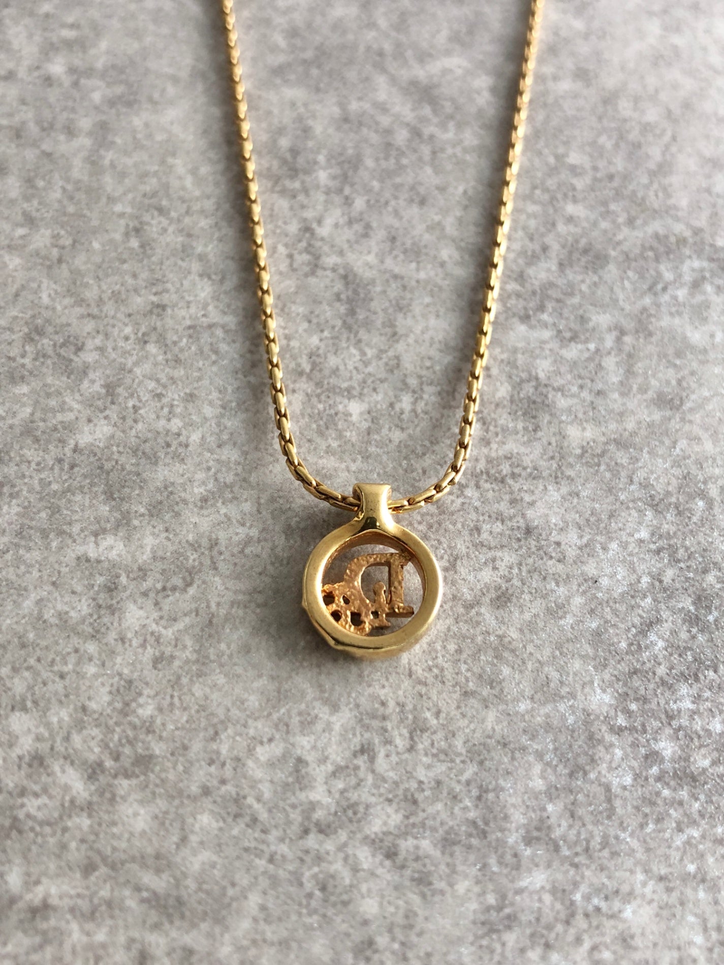 Christian Dior Logo Motif Rhinestone Necklace Gold Vintage 7ghskj