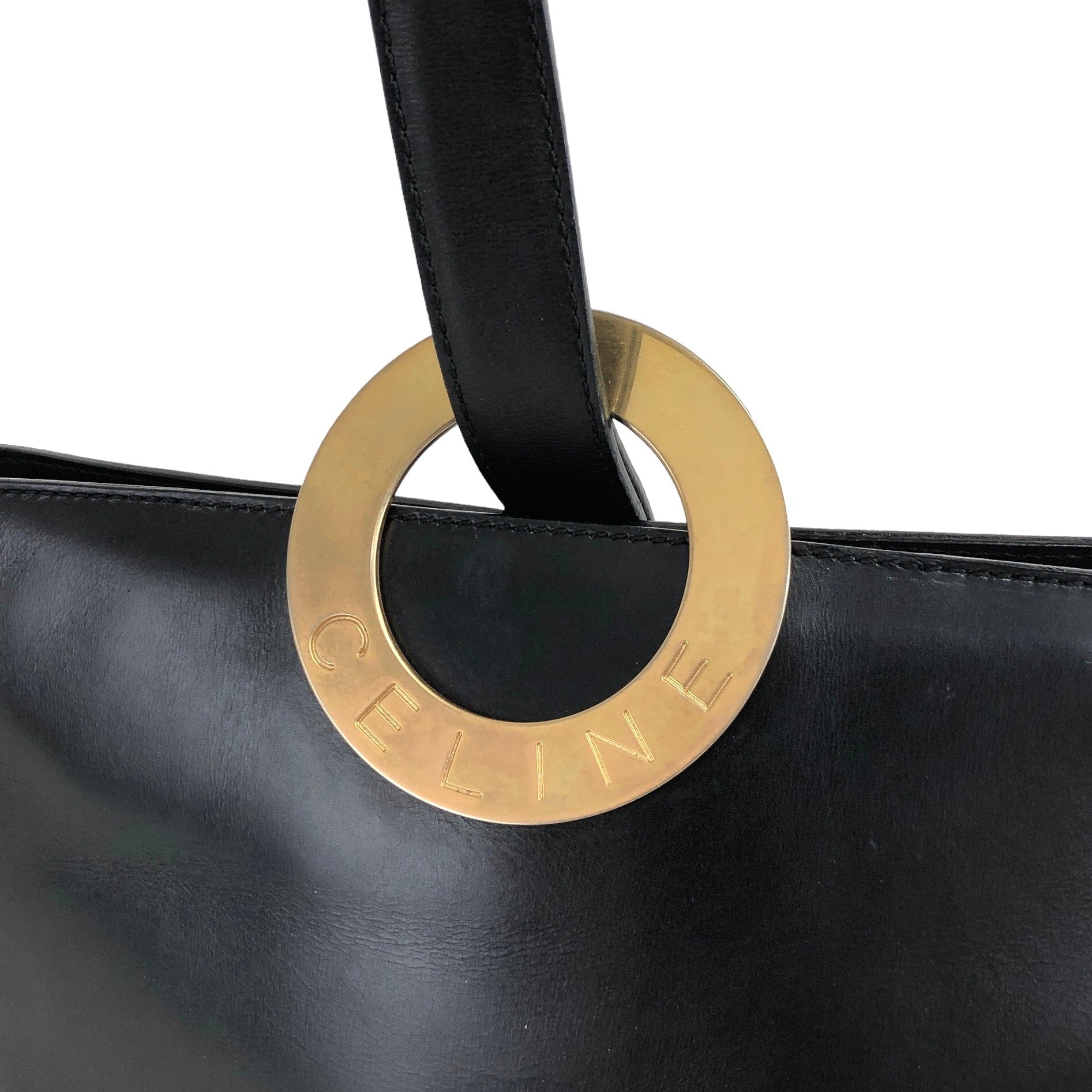 CELINE Circle Logo Leather Shoulder bag Black Vintage ysacmv – VintageShop  solo