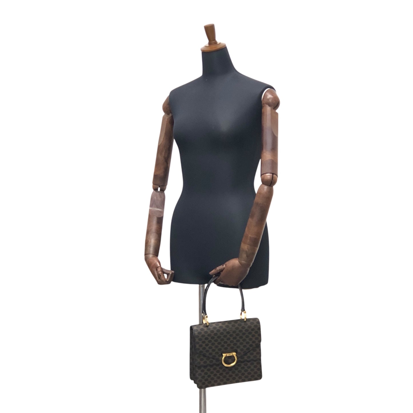 CELINE Macadam Horseshoe Double Flap Handbag Black Vintage eir5v4