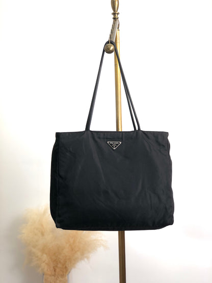 PRADA Tessuto Triangle Logo Totebag Black Vintage rsxruc