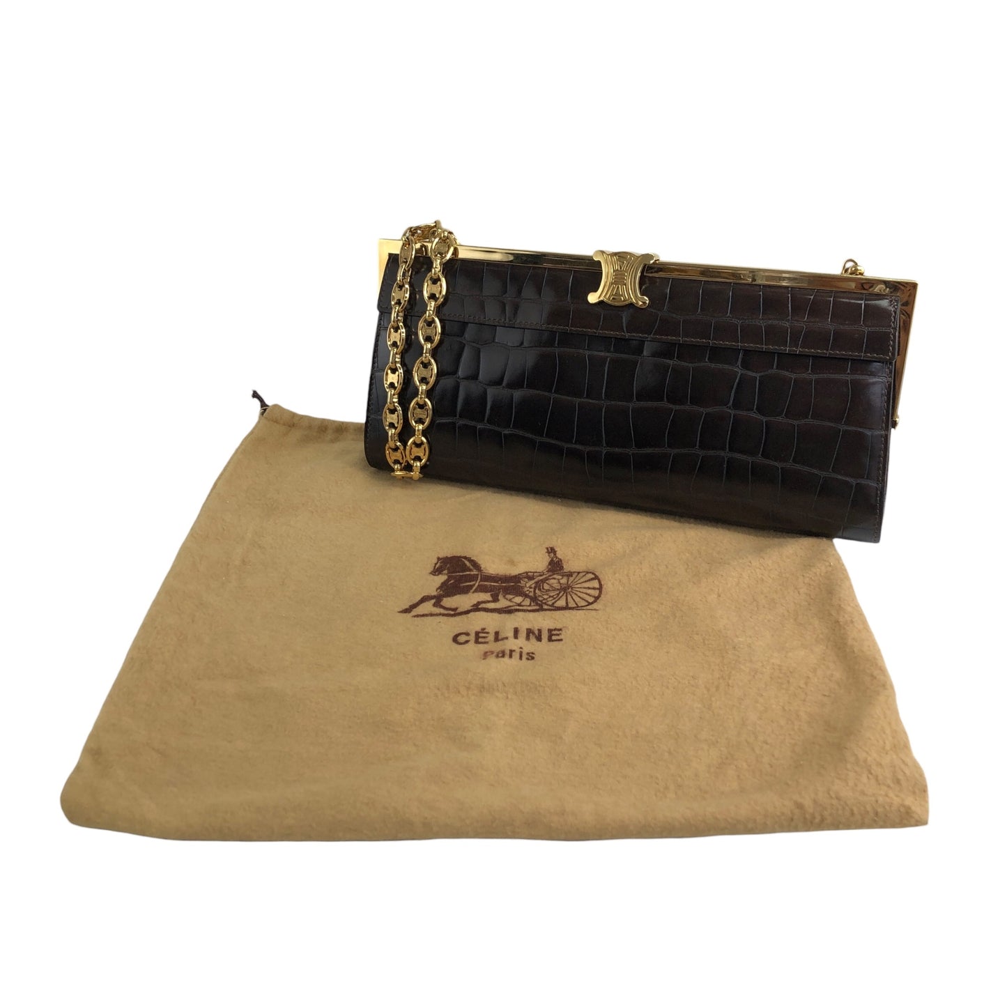 CELINE Triomphe Chain Shoulder bag Brown Vintage tedt2b