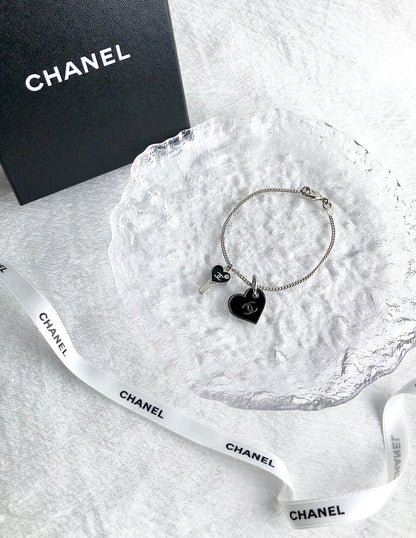 CHANEL Coco Mark Bracelet Black×Silver Vintage pz7dmp