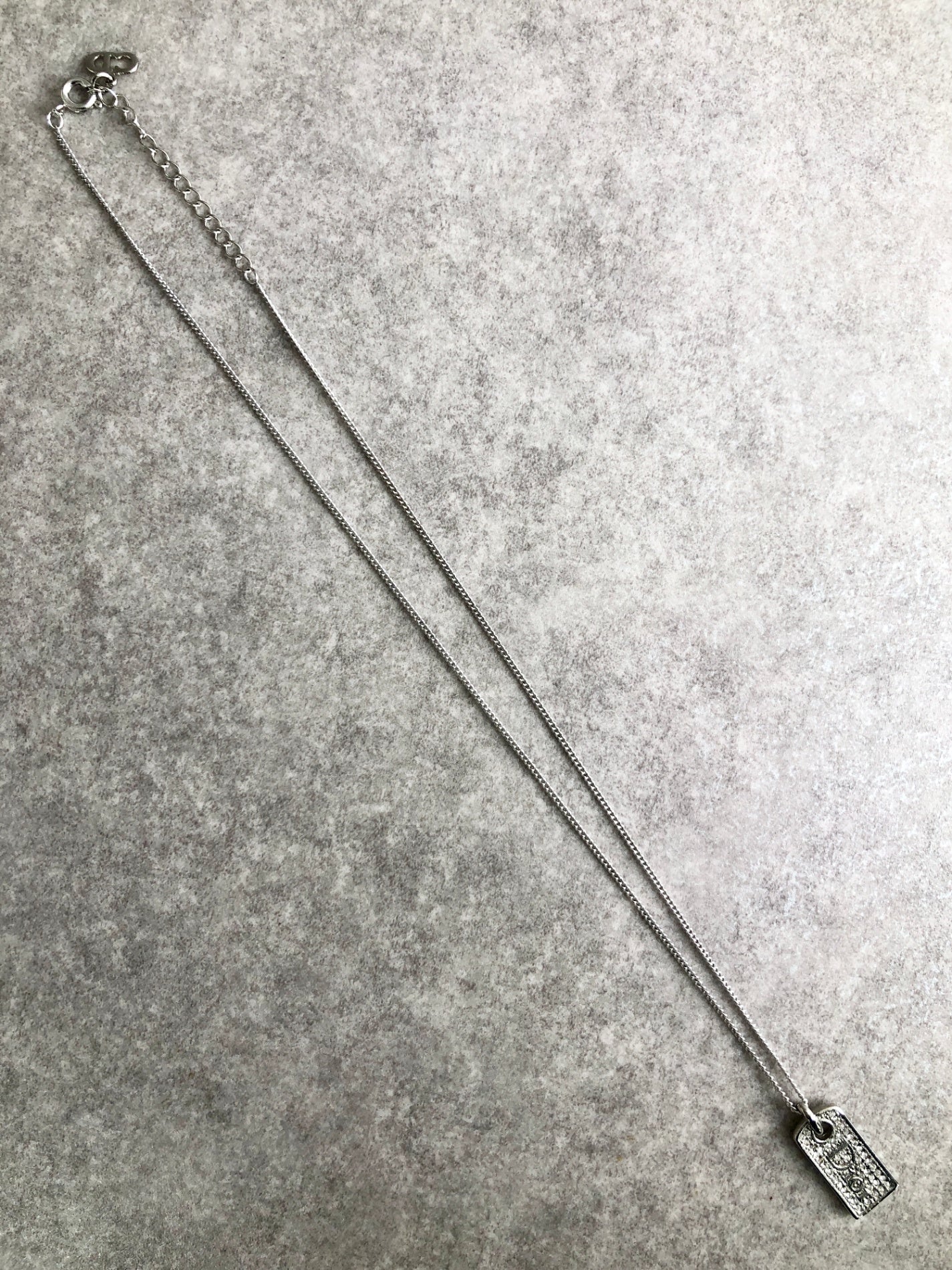 Christian Dior Logo Motif Rhinestone Necklace Silver Vintage irgybw
