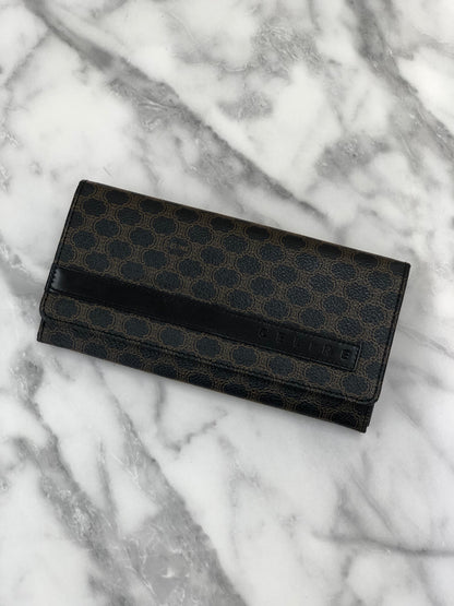 CELINE Macadam Logo Metal Clasp Long Wallet Black Vintage x577ej