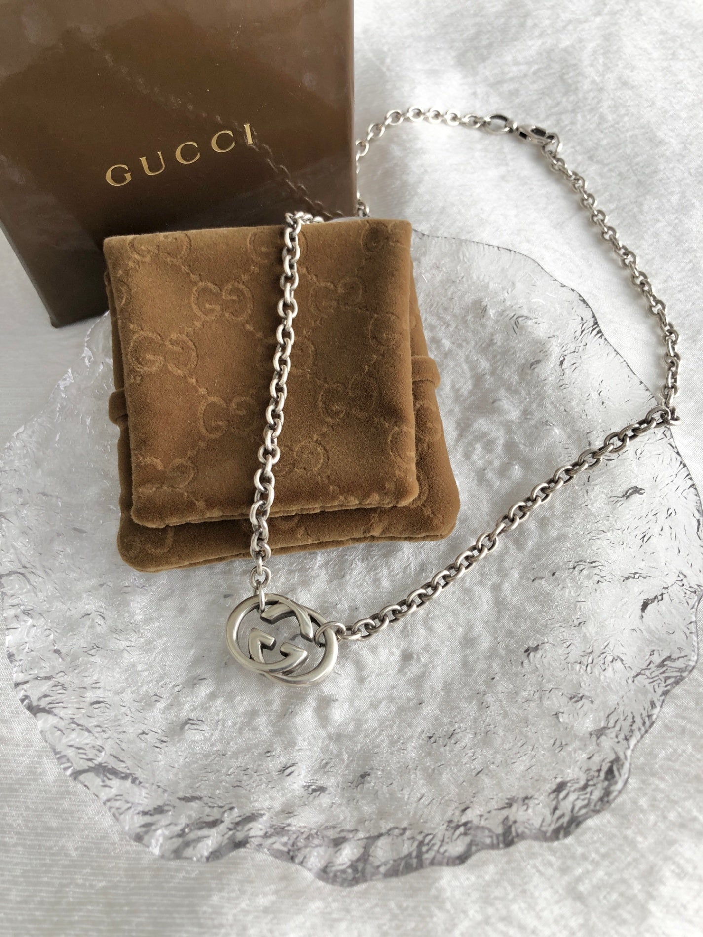 GUCCI Interlocking SILVER925 Necklace Silver Vintage tczbmc
