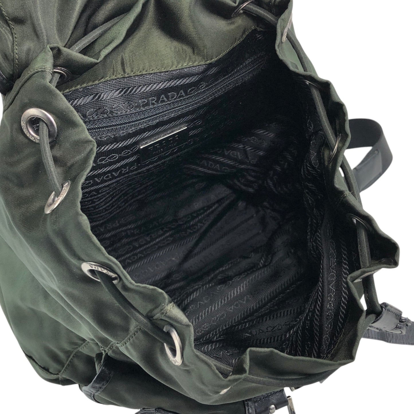 PRADA Tessuto Triangle Logo Double Pocket Backpack Black Vintage kuuttd