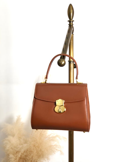 BURBERRY Front Lock Top Handle Handbag Brown Vintage 8sk6uz