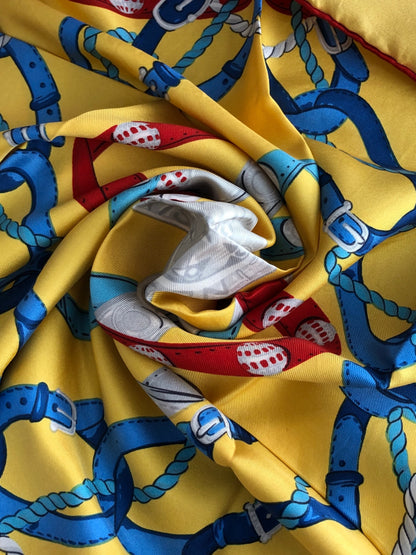 CELINE SILK Scarf Yellow Vintage t7z5n3
