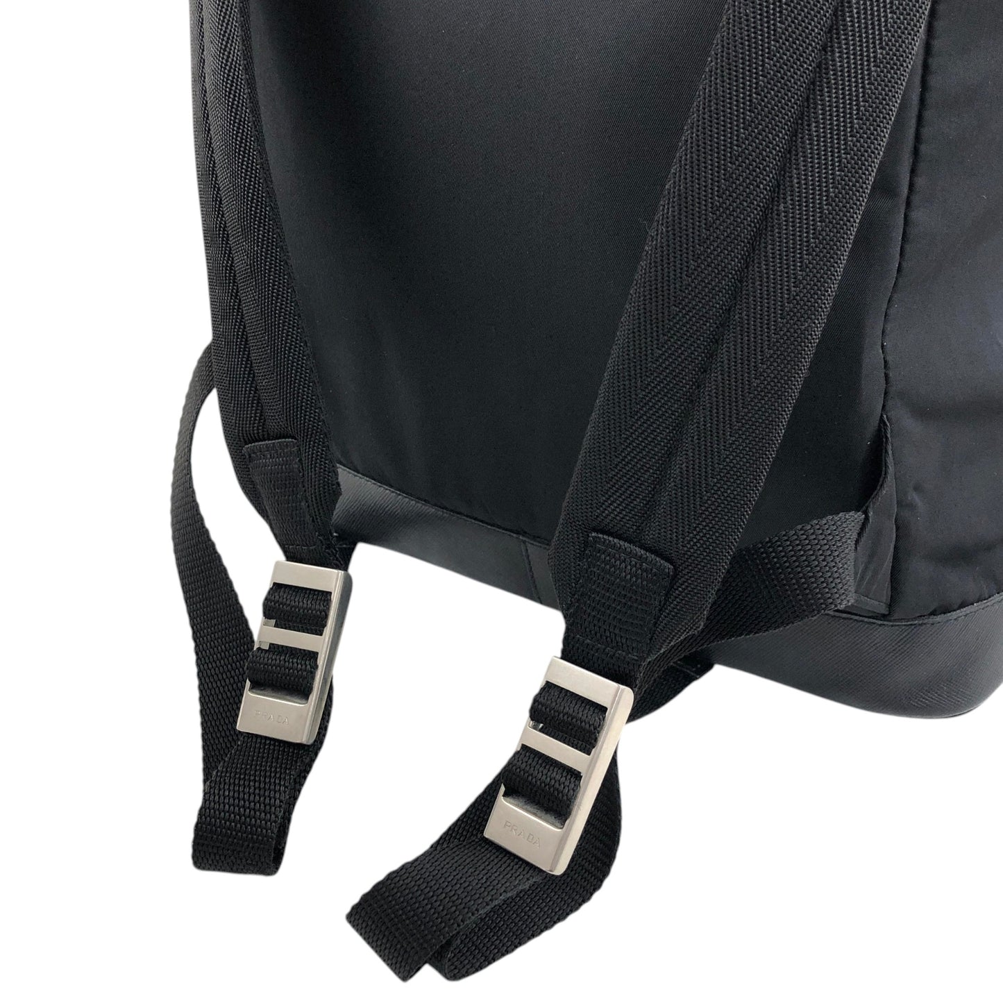 PRADA Tessuto Triangle Logo Front Buckle Double Pocket  Backpack Black Vintage ept4gf