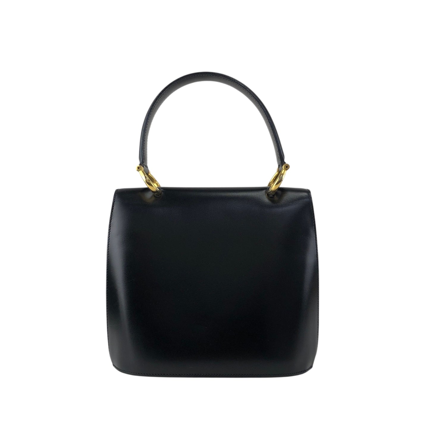 CELINE Gancini Double Flap Handbag Black Vintage j7dwju