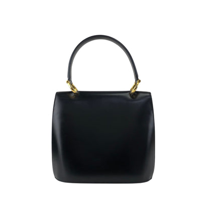 CELINE Gancini Double Flap Handbag Black Vintage j7dwju