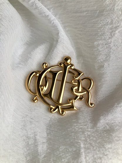 Christian Dior Emblem Brooch Gold Vintage yfeydk