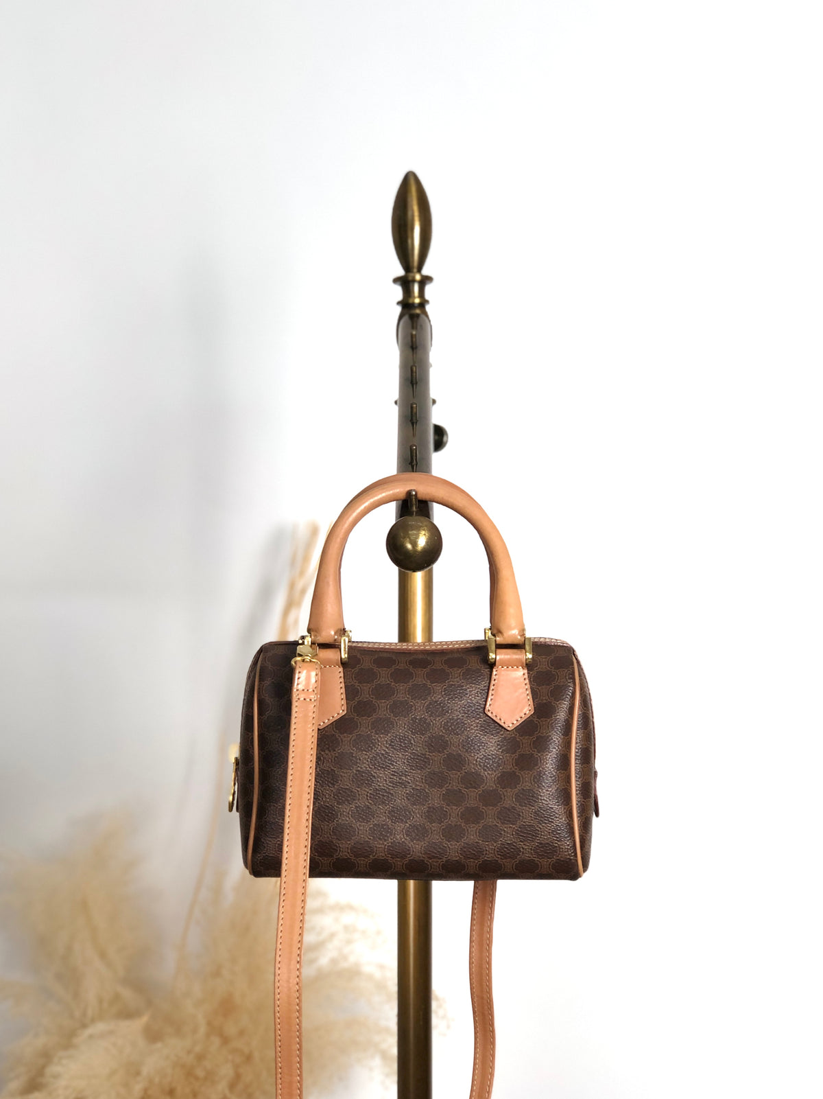 CELINE Macadam Two-way Small Boston bag Shoulder bag Brown Vintage asbejd