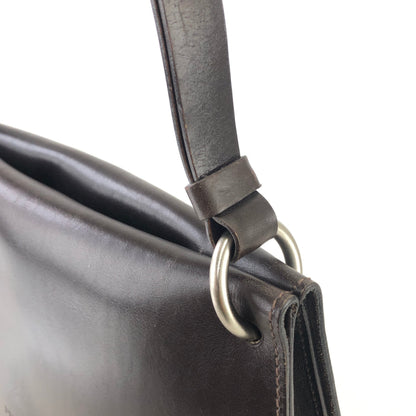 PRADA Logo Double Face Leather Handbag Brown Vintage twseze