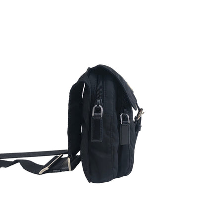 PRADA Triangle Logo Front Buckle Nylon Leather Shoulder bag Black Vintage sudtyj