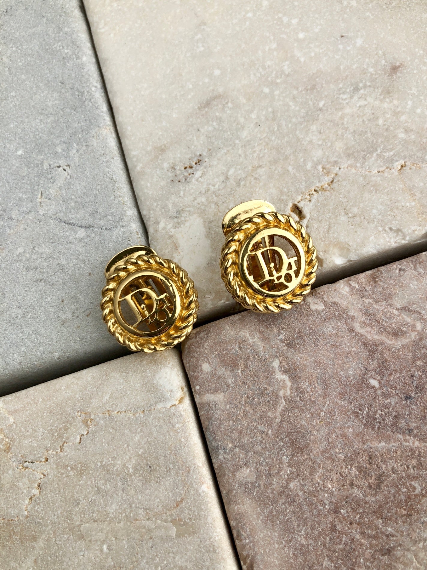 Christian Dior CD Logo Earrings Gold Vintage xxhu63