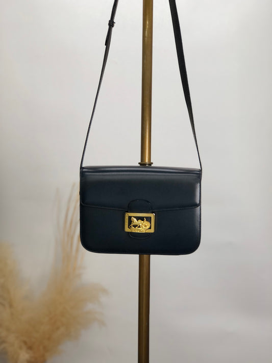 CELINE Horse Carriage Shoulder bag Navy Vintage 4etub5