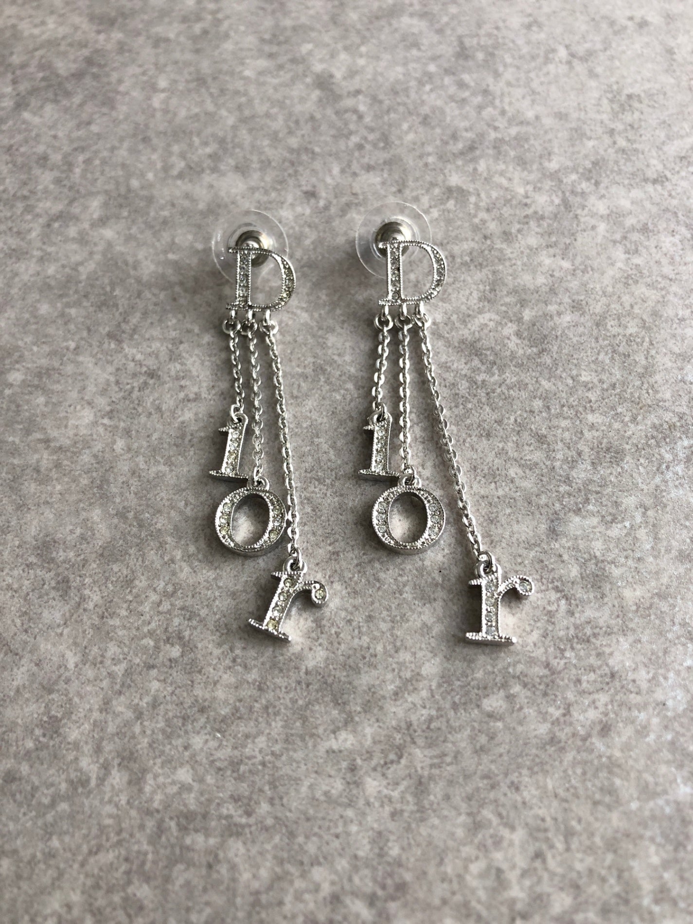 Christian Dior Logo Rhinestone Pierced Silver Vintage y8nugf