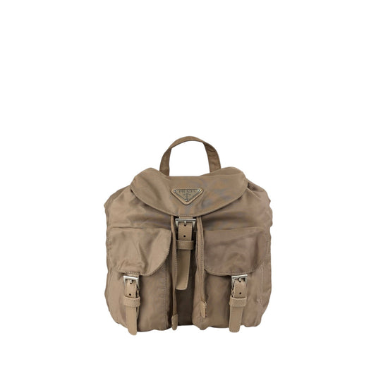 PRADA Tessuto Triangle Logo Double Pocket Backpack Beige Vintage nhc32x