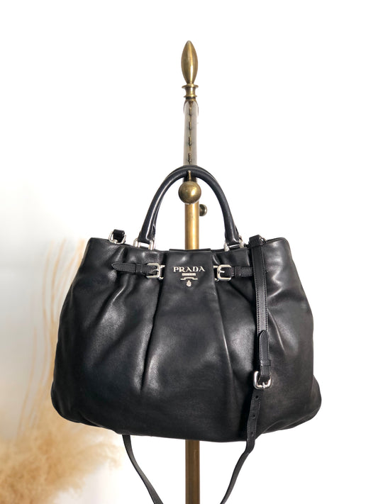 PRADA Logo Two-way Handbag Shoulder bag Black Vintage eyvgcr