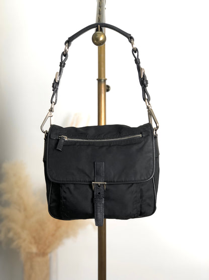 PRADA Triangle Logo Front Buckle Shoulder bag Black Vintage n23xhp