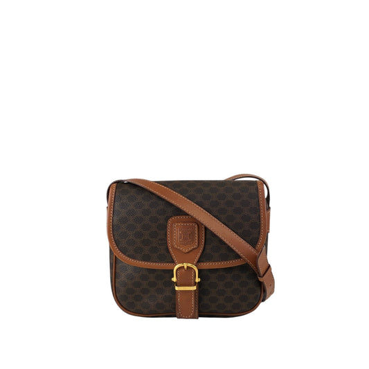 CELINE Macadam Blason Front Buckle Shoulder bag Brown Vintage need42
