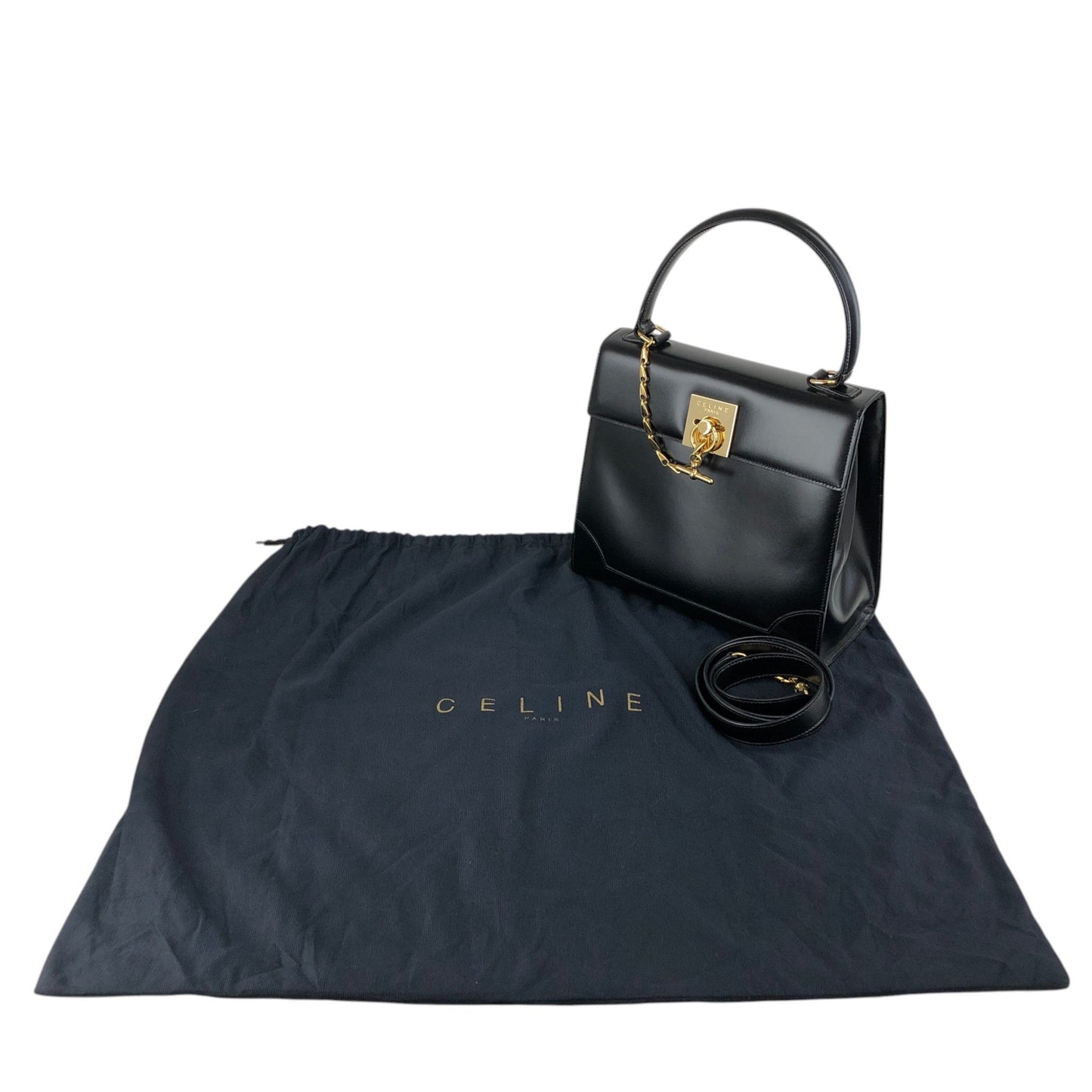 CELINE Gancini Two-way Handbag Shoulder bag Black Vintage nifgs8