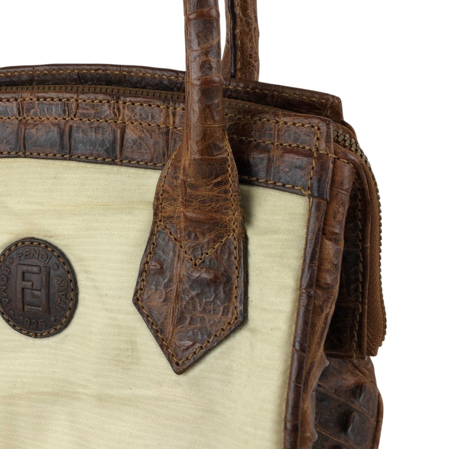 FENDI Logo Two-way Handbag Shoulder bag Beige Vintage apxrfn