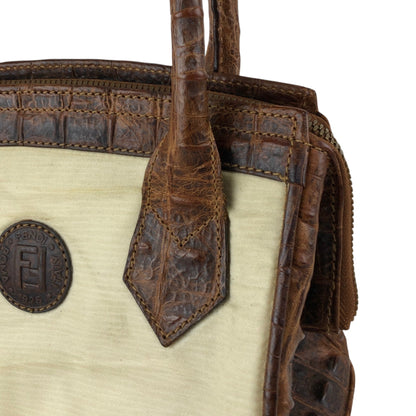 FENDI Logo Two-way Handbag Shoulder bag Beige Vintage apxrfn