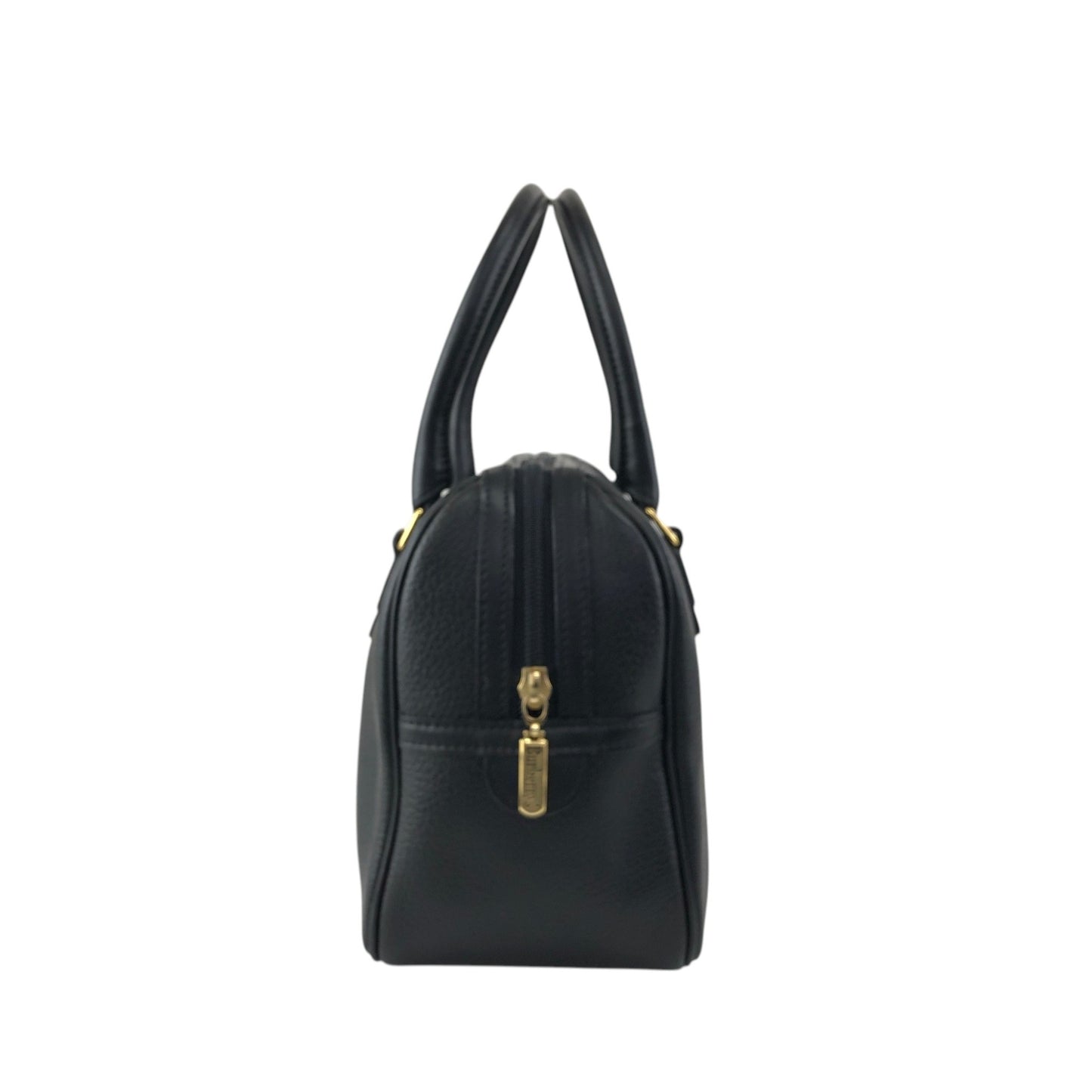 BURBERRY Logo Embossed Small Boston bag Handbag Black Vintage nyp64d