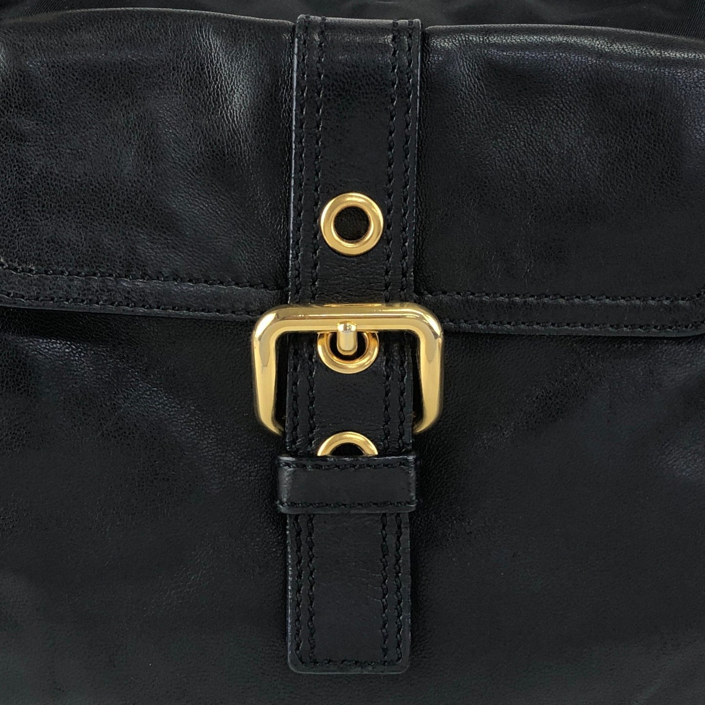 PRADA Triangle Logo Front Buckle Shoulder bag Hobobag Black Vintage kmr53p