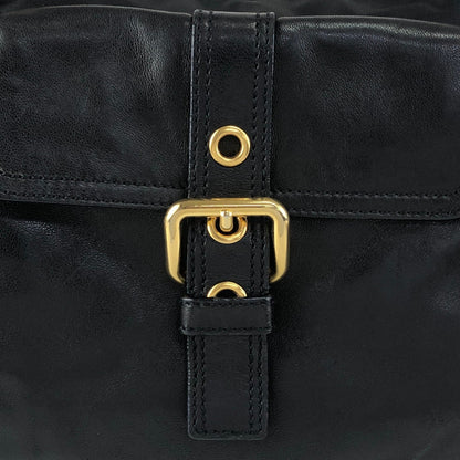 PRADA Triangle Logo Front Buckle Shoulder bag Hobobag Black Vintage kmr53p