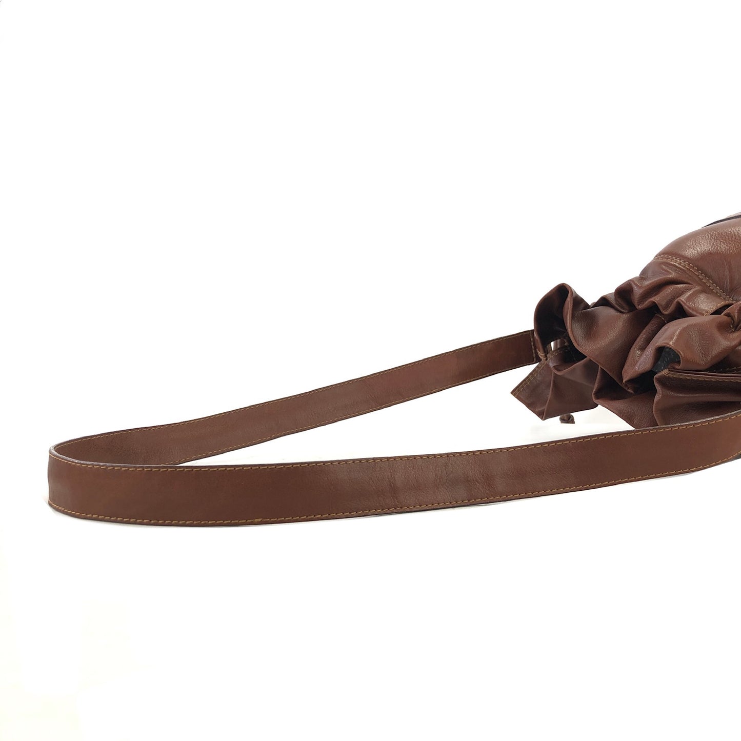 CELINE Blason Leather Drawstring Shoulder bag Brown Vintage 2hgzv7
