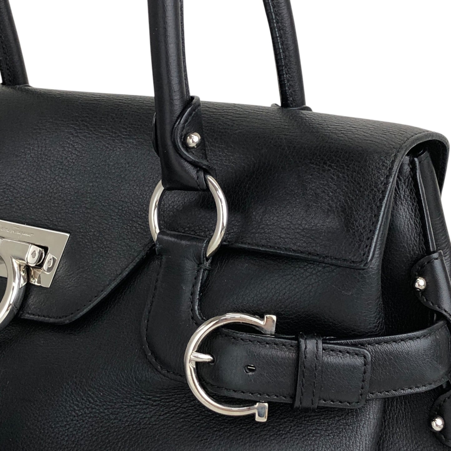 Salvatore Ferragamo Gancini Handbag Black Vintage b236p8