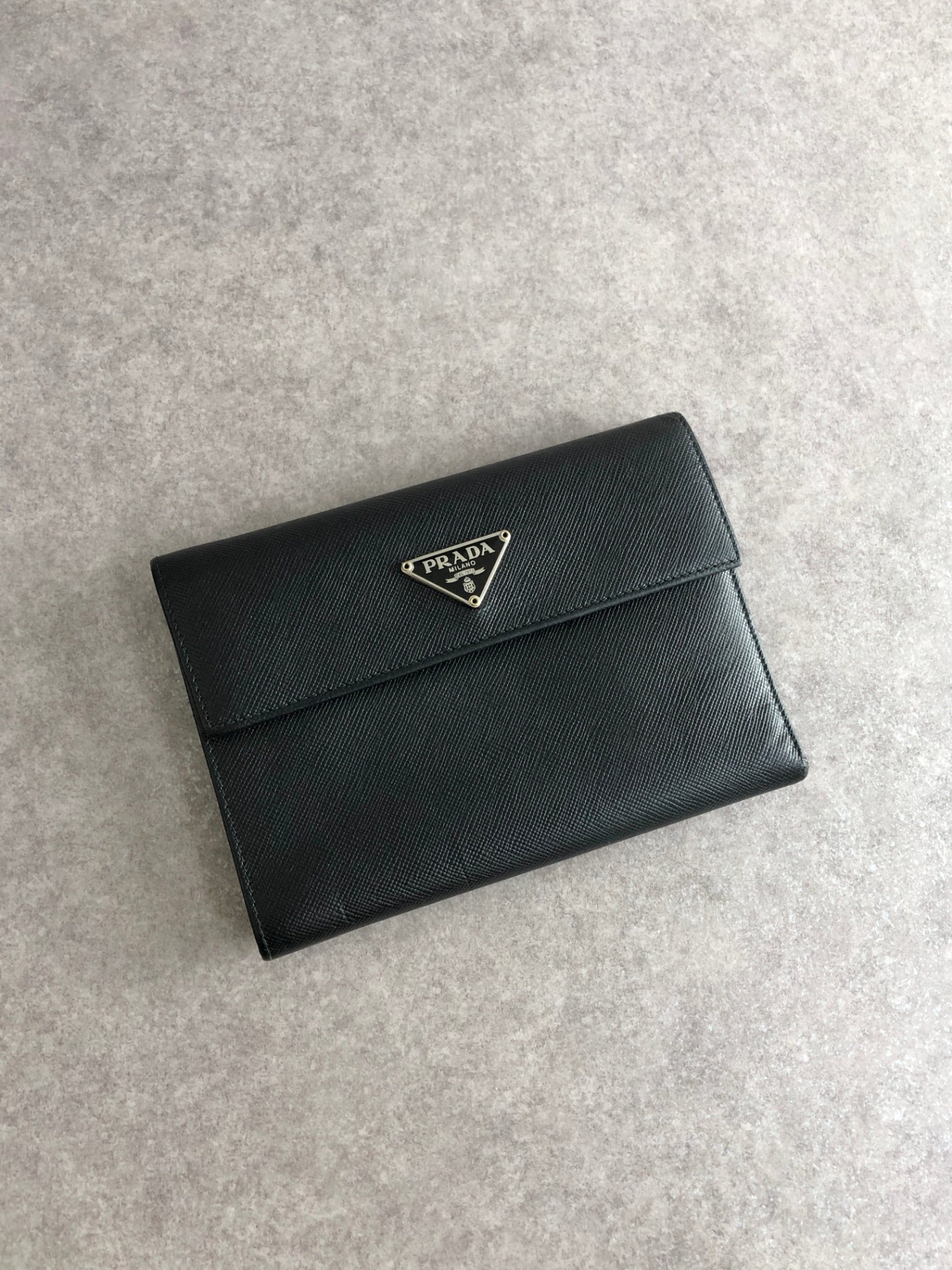 PRADA Triangle Logo Folded Wallet Black Vintage xvag4c