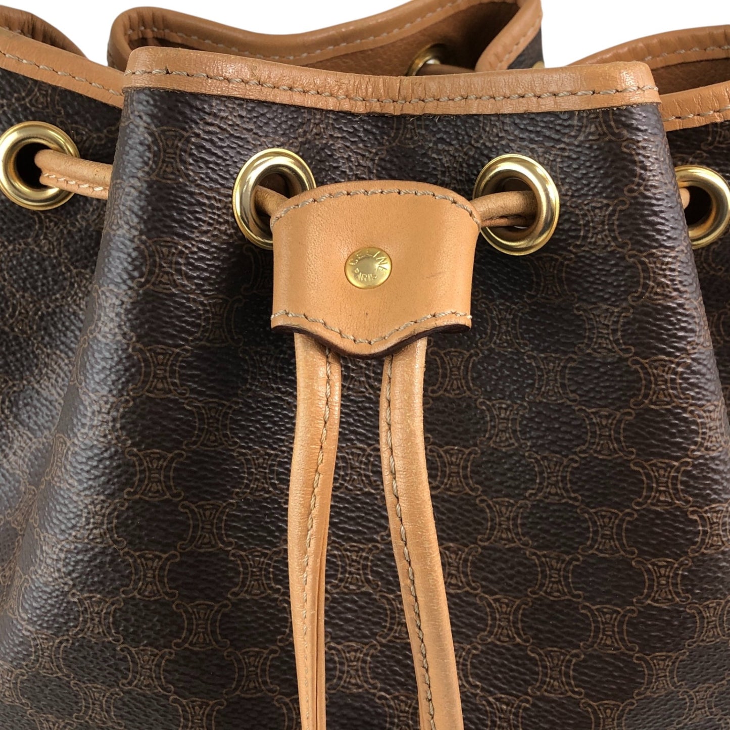 CELINE Macadam Drawstring Shoulder bag Brown Vintage 4wnnyy