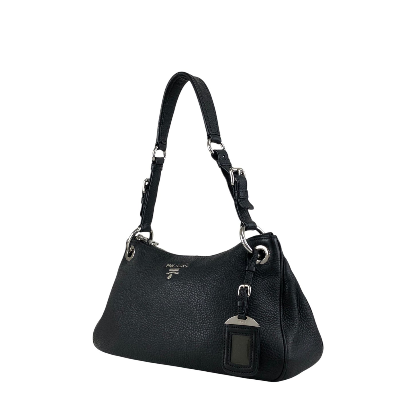 PRADA Logo Shoulder bag Hobobag Black Vintage 3hyfab