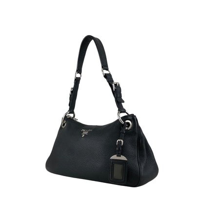 PRADA Logo Shoulder bag Hobobag Black Vintage 3hyfab
