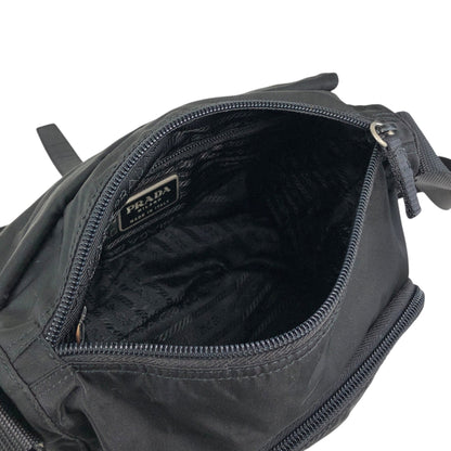 PRADA Tessuto Triangle Logo Front Buckle Shoulder bag Black Vintage g8uwx8