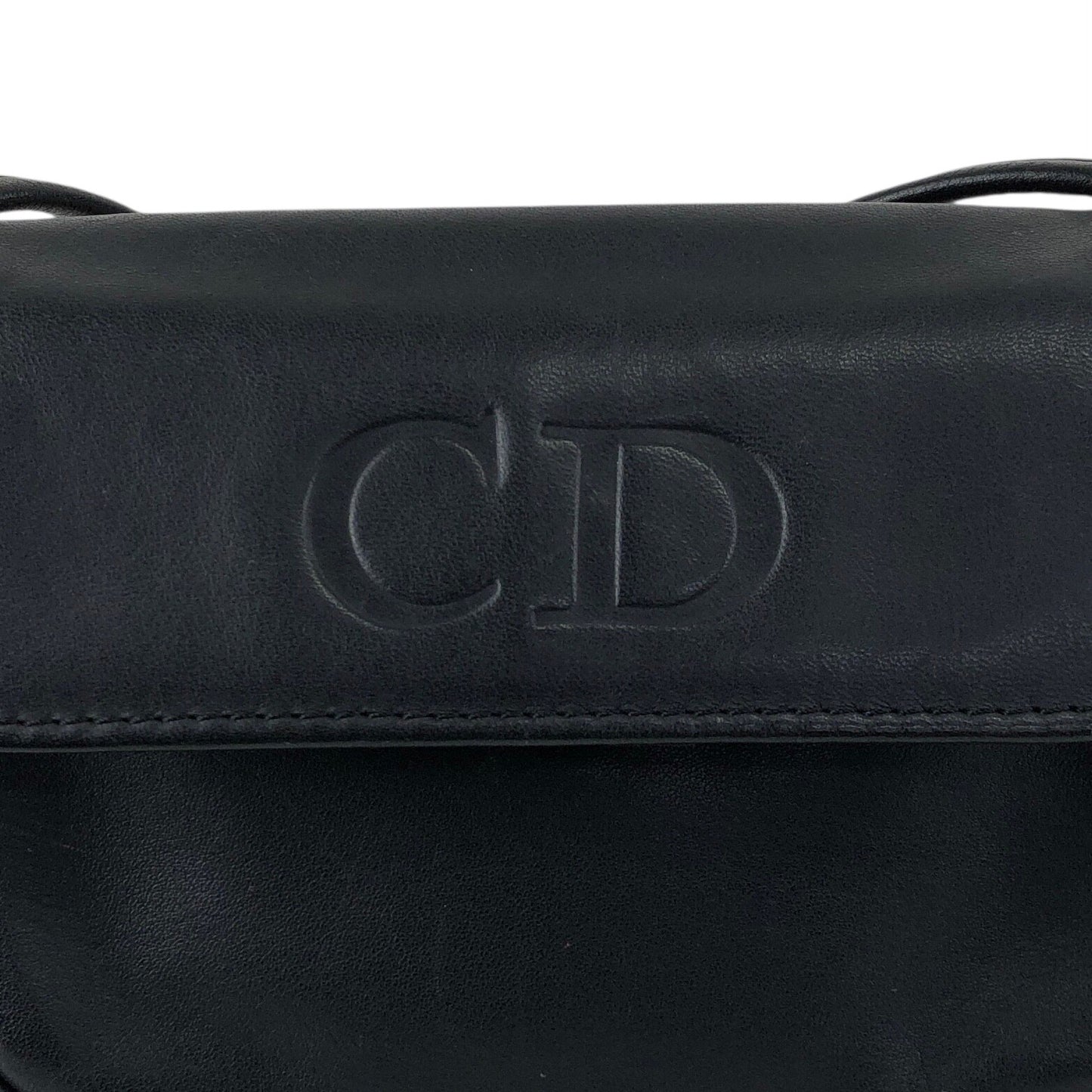 Christian Dior CD Logo Embossed Small Shoulder bag Black Vintage ee2nsk