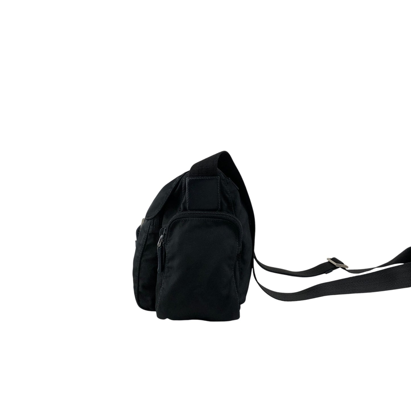 PRADA Tessuto Triangle Logo Front Buckle Side Pocket Shoulder bag Black Vintage 75anhg