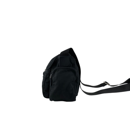 PRADA Tessuto Triangle Logo Front Buckle Side Pocket Shoulder bag Black Vintage 75anhg