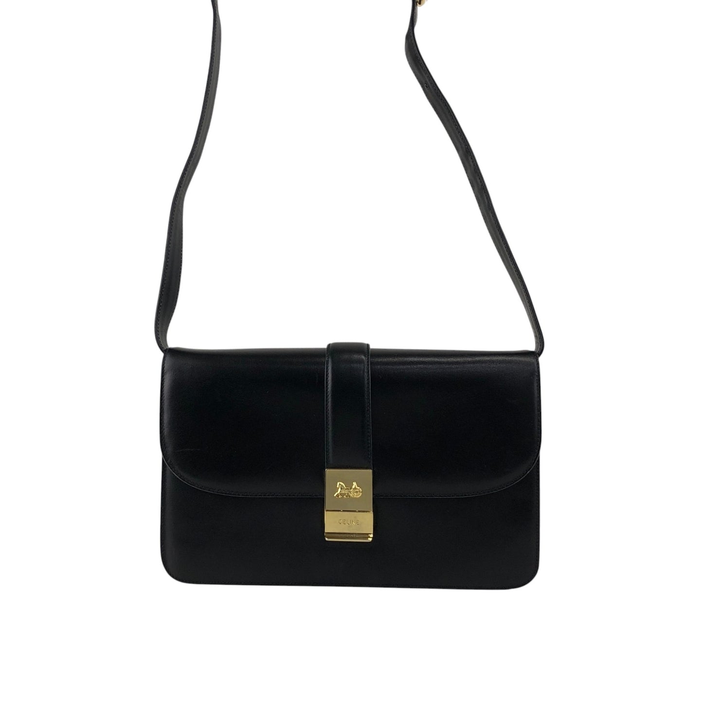 CELINE Horse Carriage Shoulder bag Black Vintage nwv32c