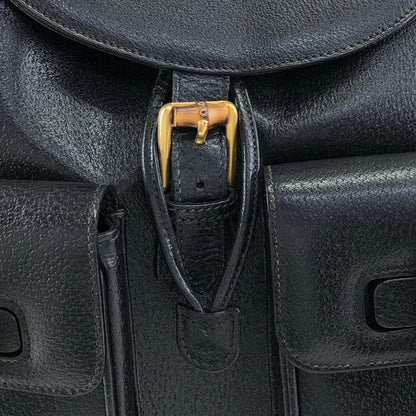 GUCCI Bamboo Front Buckle Backpack Black Vintage i34ihz