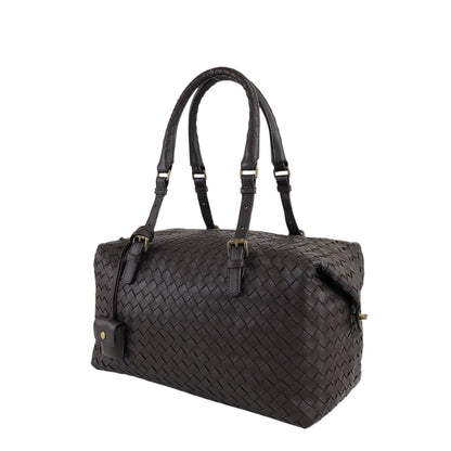 Bottega Veneta Intrecciato Padlock Boston bag Handbag Brown Vintage 2knttm