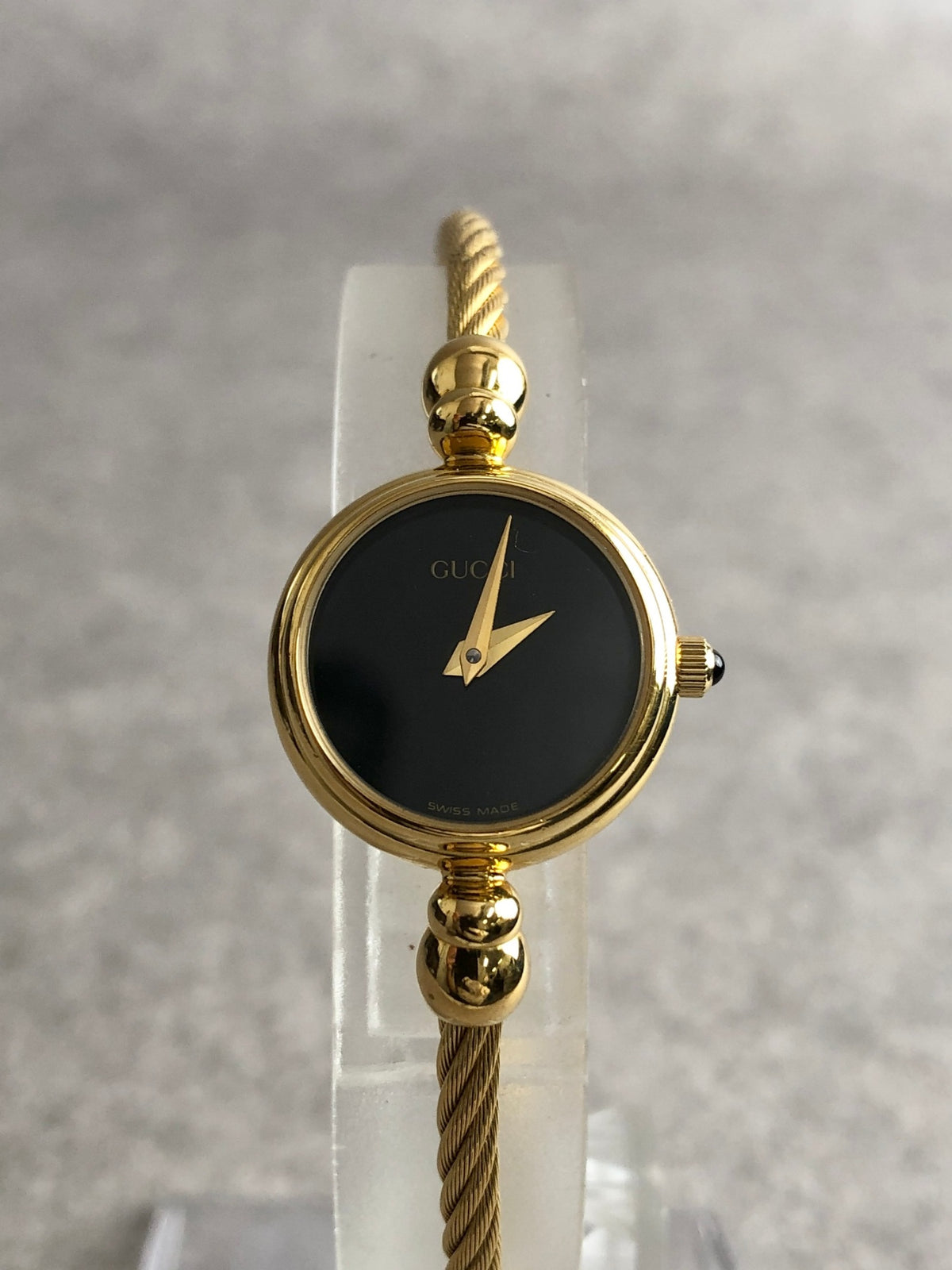 GUCCI Logo Bangle Quartz Watch Gold×Black 2700.2.L Vintage sjrskg