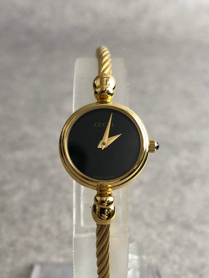 GUCCI Logo Bangle Quartz Watch Gold×Black 2700.2.L Vintage sjrskg