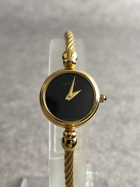 GUCCI Logo Bangle Quartz Watch Gold×Black 2700.2.L Vintage sjrskg